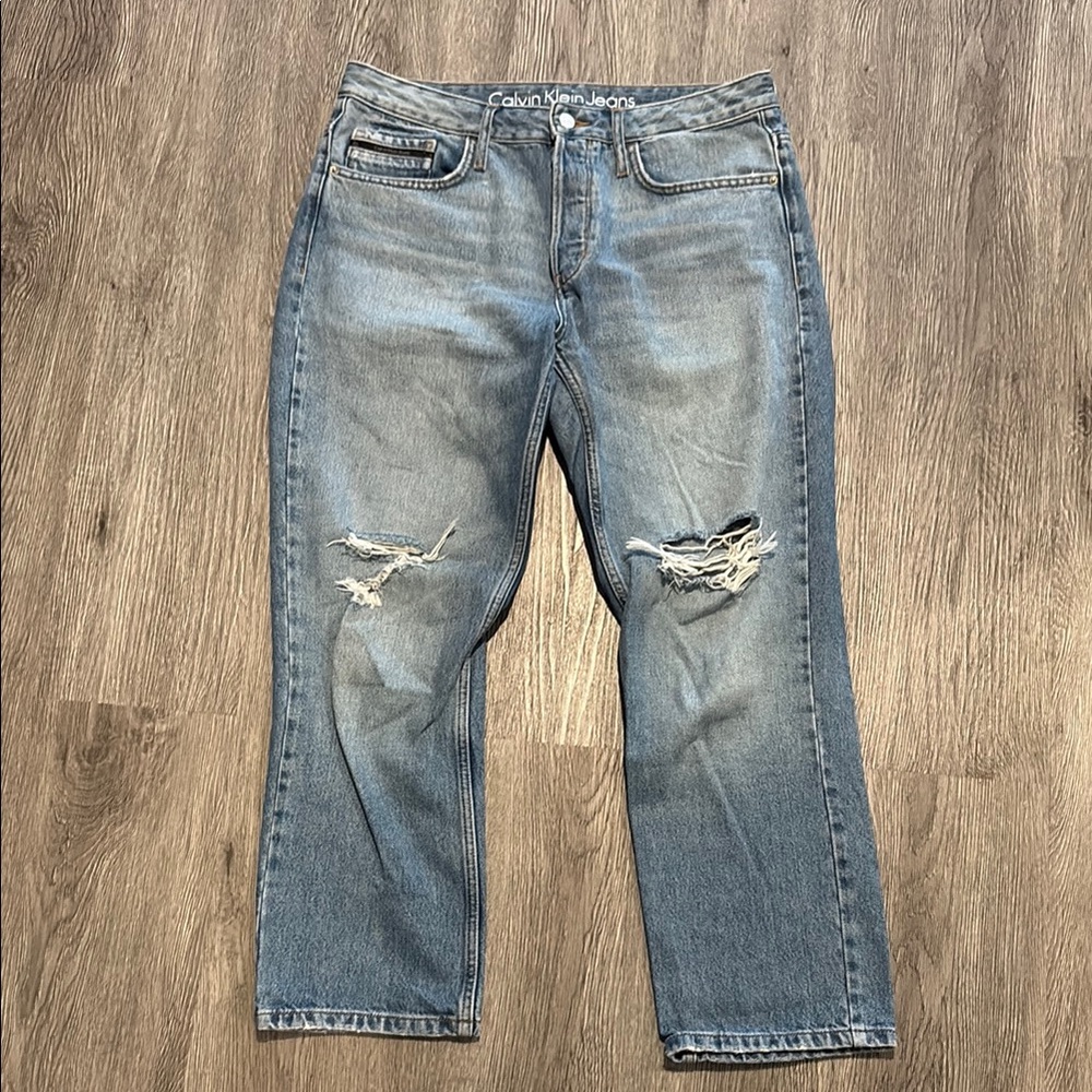 Calvin Klein Blue Boyfriend Jeans with Vintage Distressing